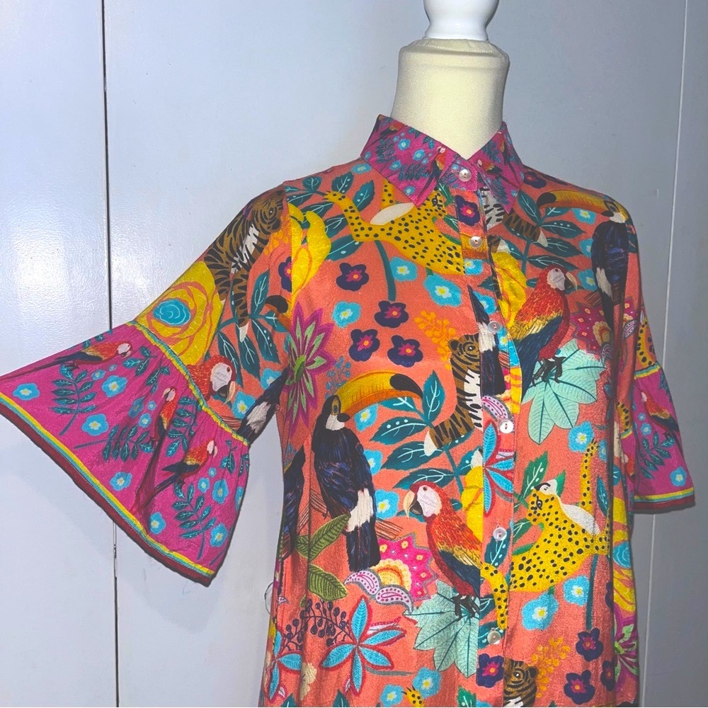 Sohana Button Front Short Sleeve Dress Tropical Print - Picture 4 of 13